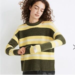 Madewell Thick Knit Casual Long Sleeve Striped Green Sweater Size XS